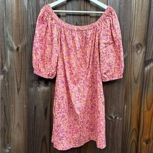 Floral Off-Shoulder Dress in Pink and Orange